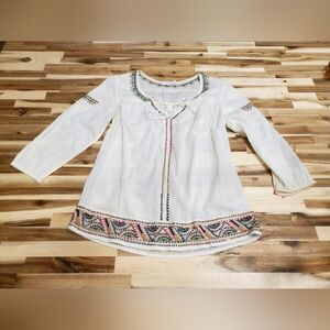 Velvet White Blouse with Multicolor Embroidery
